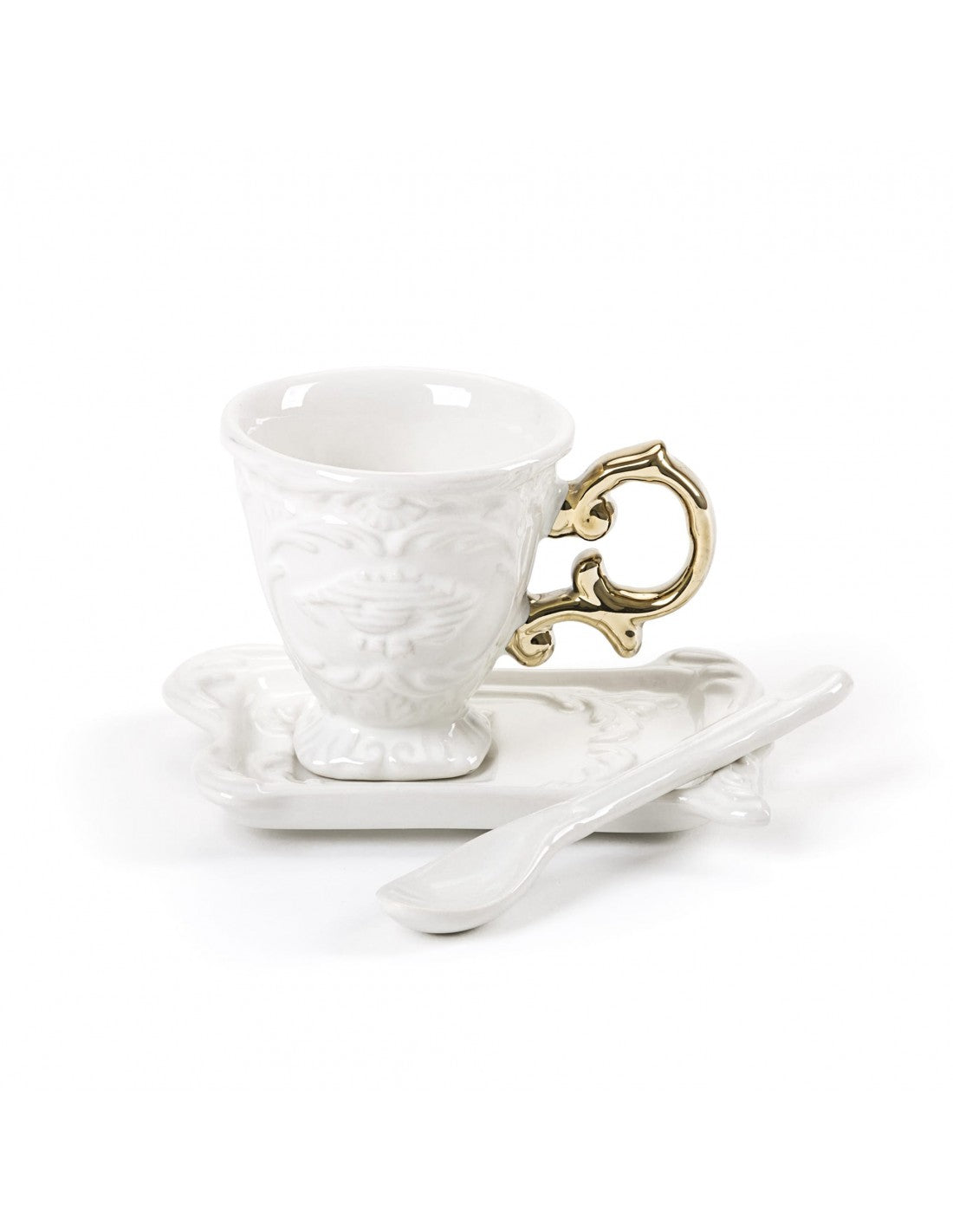 SELETTI i-wares coffee set in porcelain with coloured handle gold - set of 2
