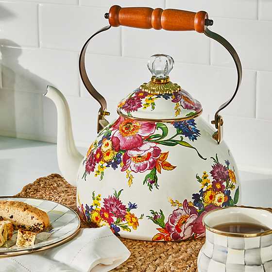 Flower Market 3 Quart Tea Kettle - White
