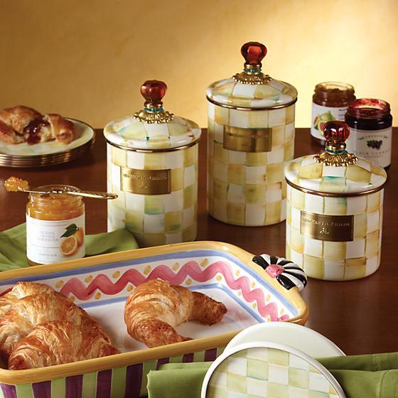 MacKenzie-Childs Parchment Check Enamel Canister - Medium Kitchen Mackenzie Childs