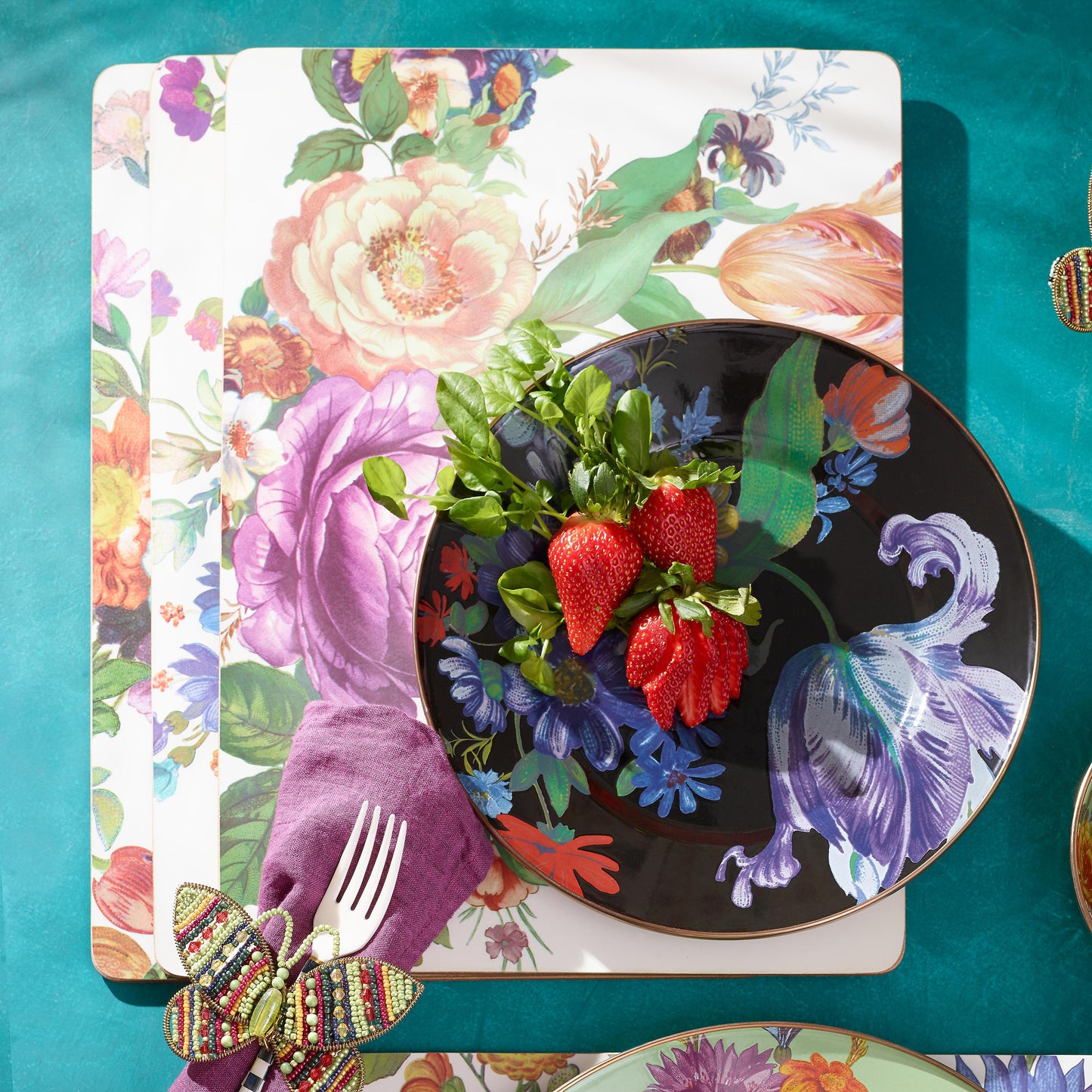 MacKenzie-Childs Flower Market Placemats - White - Set of 4 Tableware Mackenzie Childs