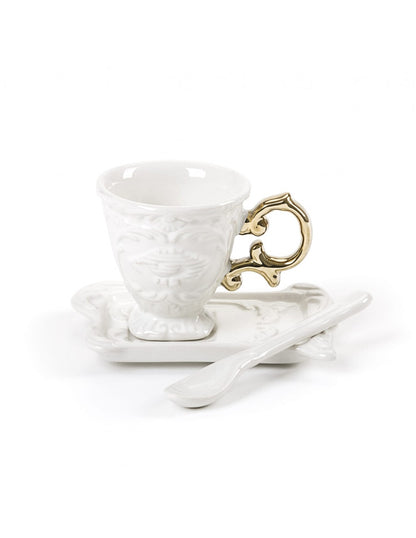 SELETTI i-wares coffee set in porcelain with coloured handle gold - set of 2