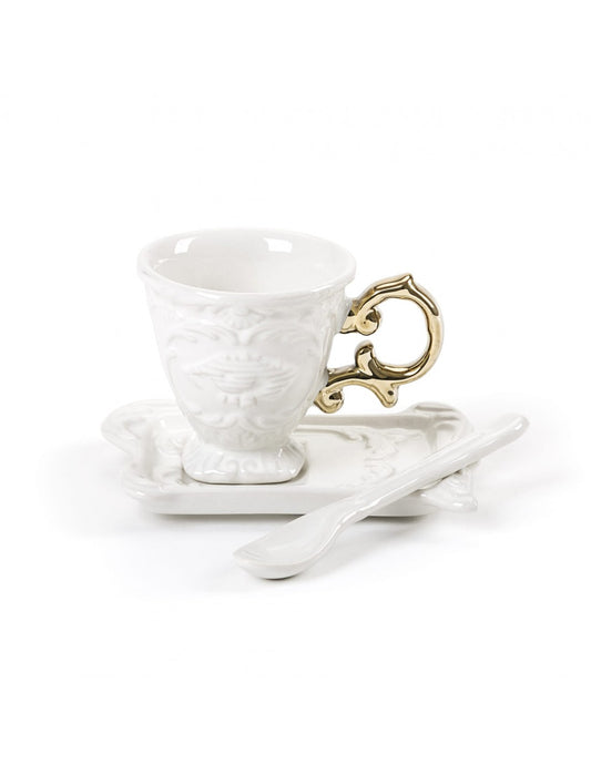 SELETTI i-wares coffee set in porcelain with coloured handle gold - set of 2