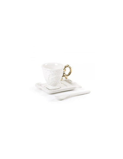 SELETTI i-wares coffee set in porcelain with coloured handle gold - set of 2