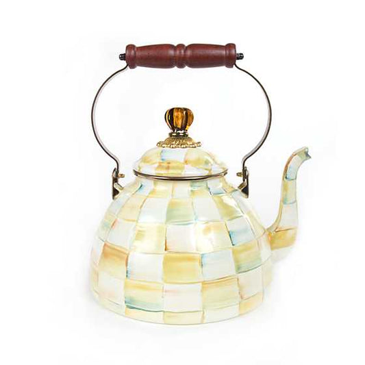 Parchment Check Enamel Tea Kettle - 3 Quart
