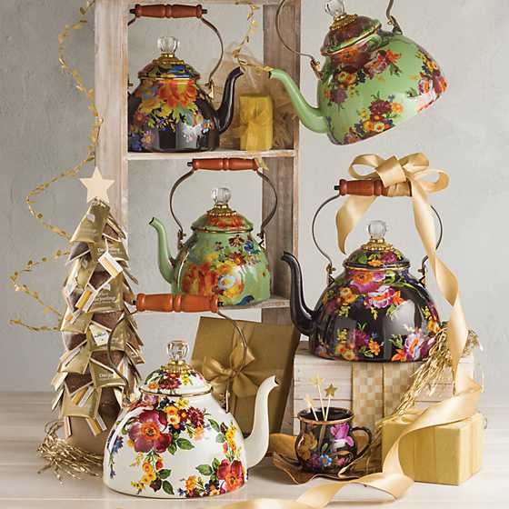Flower Market 3 Quart Tea Kettle - White