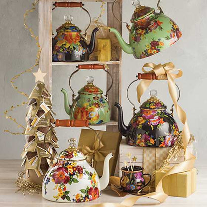 Flower Market 3 Quart Tea Kettle - White