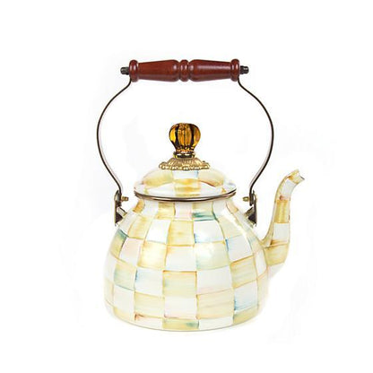 MacKenzie-Childs Parchment Check Enamel Tea Kettle - 2 Quart Kitchen Mackenzie Childs 