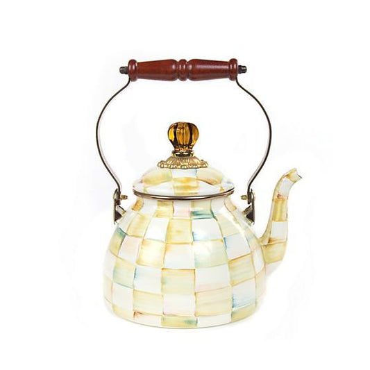 MacKenzie-Childs Parchment Check Enamel Tea Kettle - 2 Quart Kitchen Mackenzie Childs 