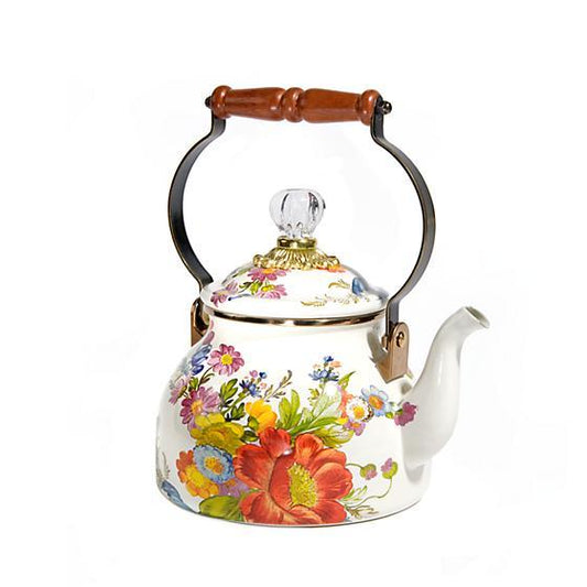 MacKenzie-Childs Flower Market 2 Quart Tea Kettle - White Kitchen Mackenzie Childs 