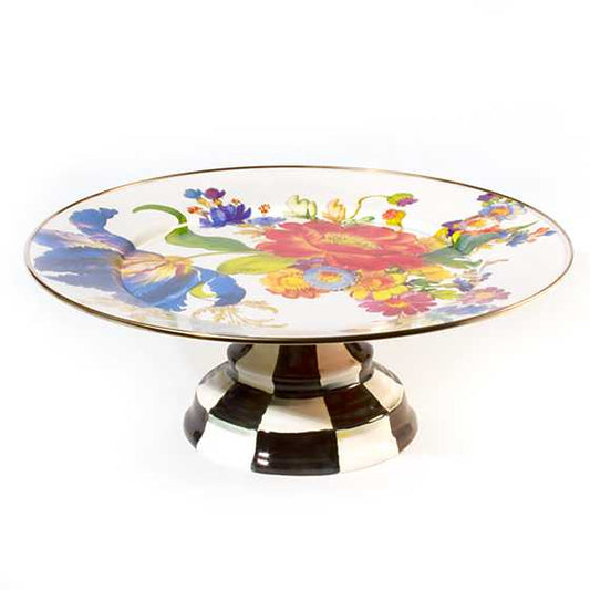 MacKenzie-Childs Flower Market Pedestal Platter - White